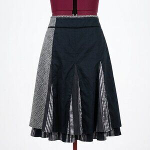 IDO 🖤 Black and Gray Mixed-Media Patchwork Skirt – Size 11/12